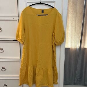 Emily Rose Mustard Puff Sleeve Midi Dress